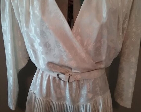 Vintage White Formal Dress, Vintage Formal Maxi Dress, Pleated Long Sleeve Wedding Dress, Vintage Lori Weidner for Farouche Formal Dress