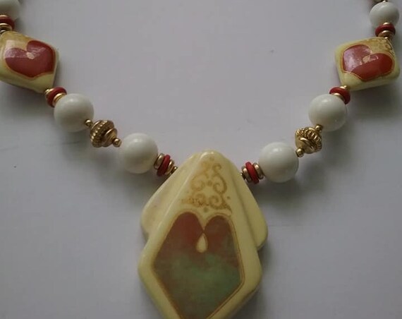 Vintage Statement Necklace, Marked Japan, Hand-painted