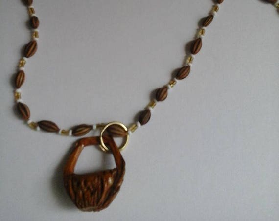 Natural Seed Necklace, Vegan Necklace, All Natural Necklace, Unisex Necklace, Wrap Necklace, Seed Bead Necklace, Carved Pendant