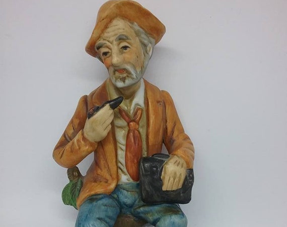 Vintage Old Man Royal Crown Figurine, Smoking Pipe