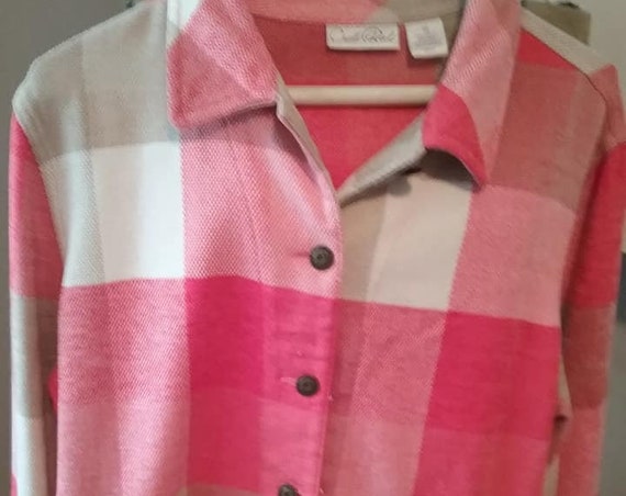 Vintage Women's Plaid Jacket, Vintage Large Plaid Jacket, Pink and Red Checkered Jacket, Designer Carroll Reed Outerwear Jacket