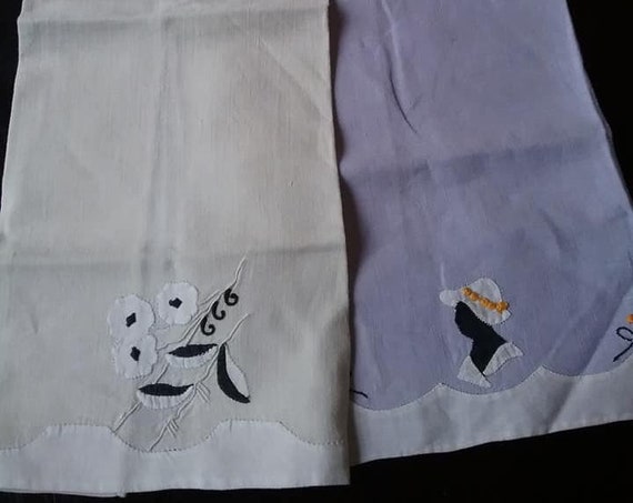 Madeira Linen Hand Towels, Fine Embroidery, Art Deco