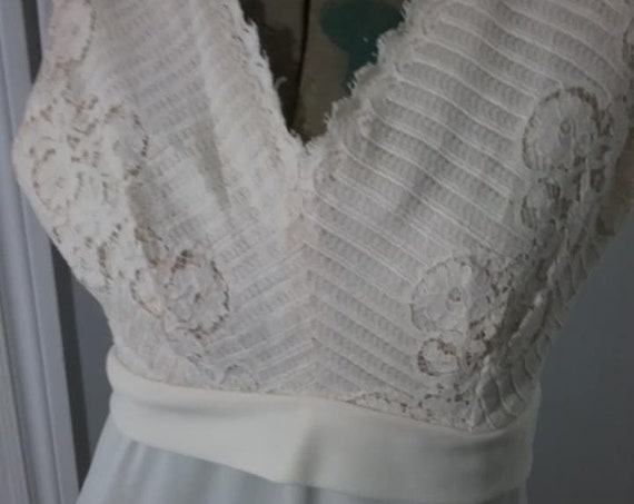 Vintage 2 Piece Maxi Ivory Dress with Crochet Bodice and Jacket, Empire Waist