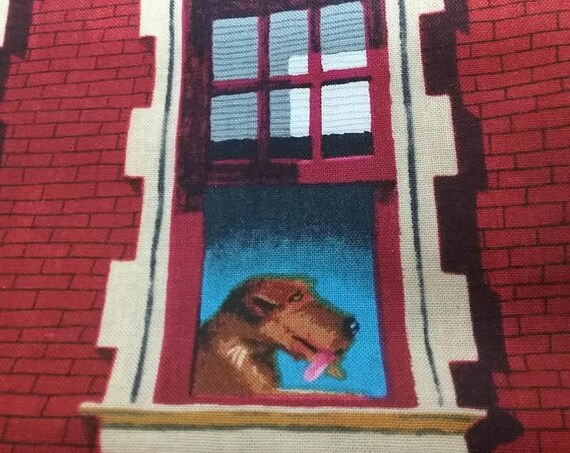 4 Yards Novelty Dogs Cotton Material, Fabric for Dog Lovers, Dogs in Apartment Windows Fabric, Quilting Cotton Fabric