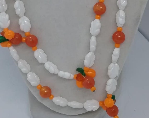 Lucite Fruit Salad Necklace, White, Orange, Red and Green