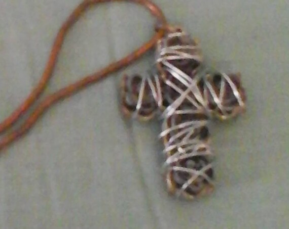 Black Rose Wire Wrapped Cross Pendant on Bronze-like Chain, Men or Women's, One-of-a-kind Cross Necklace, Wire Wrapped Cross Pendant