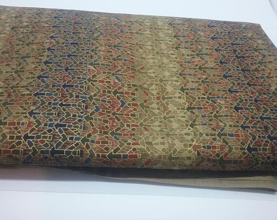 Cotton Material. 2.5 Yards, Gold Sheen Fabric, Mosaic Arrow Print