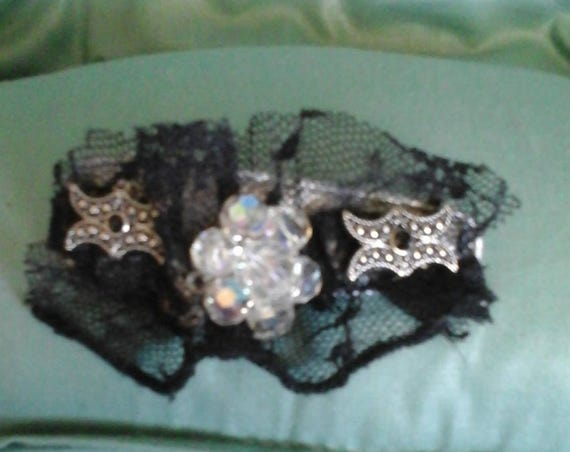Black Lace and Rhinestone Embellished Hair Clip, Victorian Steampunk Lace Hair Clip, Lace Hair Clip, Victorian Steampunk Gift for Her