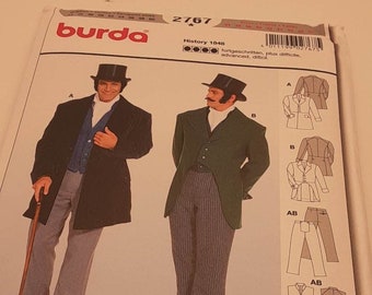 Burda Costume Uncut Sewing Pattern 2767, Men's Steampunk/Cosplay/Halloween/Historical Semi-fitted vest and jacket,pants and scarf