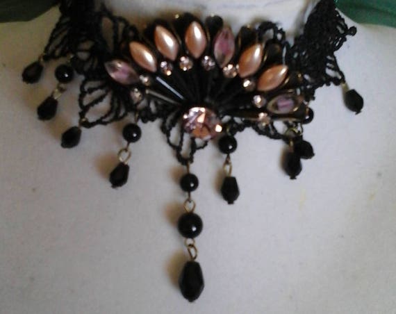 Victorian Steampunk Lace Choker, Goth Style Black Lace