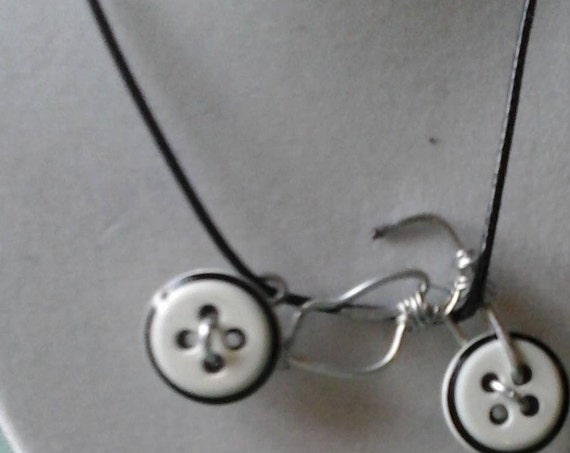 Handmade Wire and Button Bike Pendant Necklace, Hand Wired Bike Pendant, Button and Wire Bicycle Pendant Choker