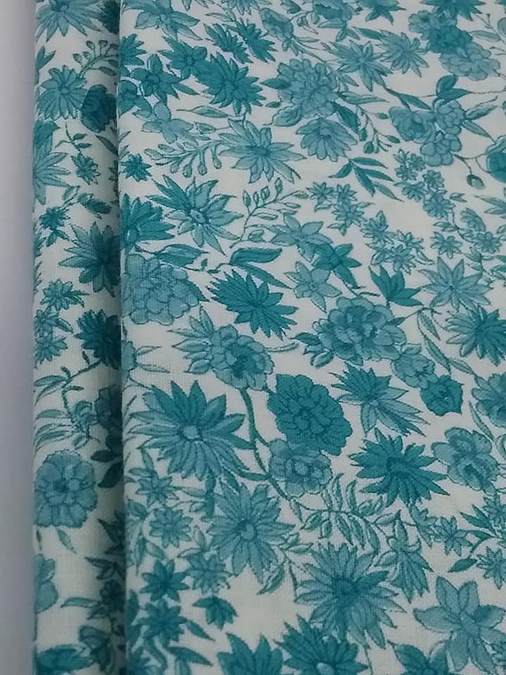 Cotton Blue and White Floral Material, 2+ Yards Fabric,