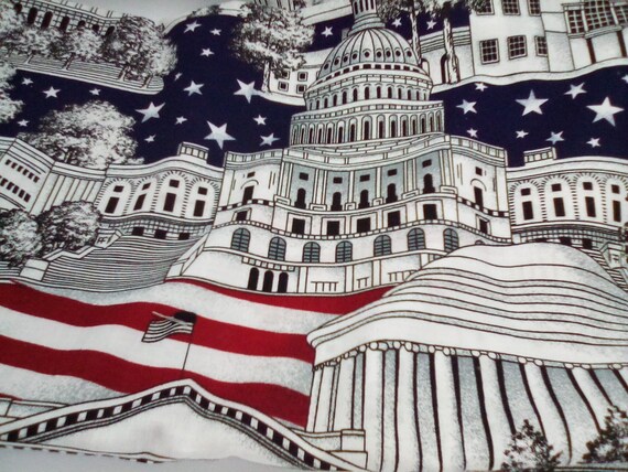 1.5 Yards VIP by Cranston Fabric, Washington City Design, Patriotic Cotton Material, Made in the U.S.A