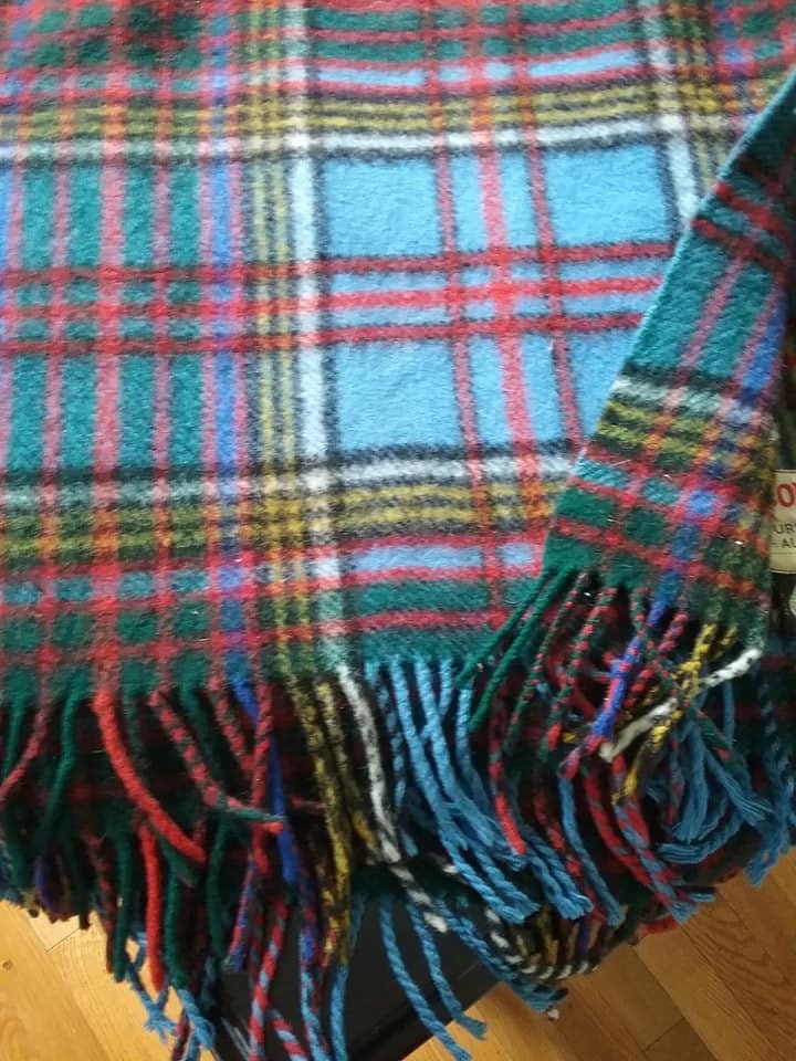 Vintage Pure Shetland Wool Blanket, Vintage Scottish Tartan Wool