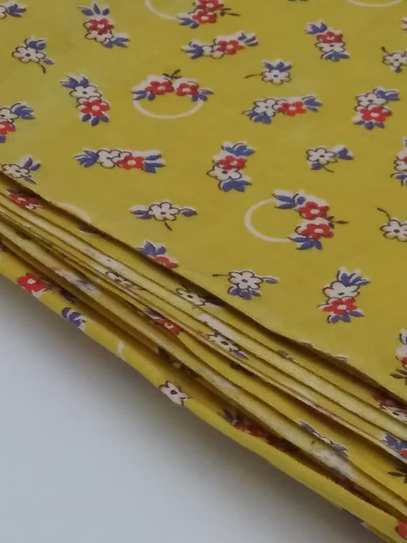 Retro Cotton Material, Yellow-gold with Simple Floral, MCM Style Fabric,