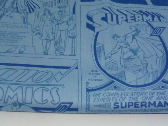1 Yard Licensed Superman Fabric, Cotton Novelty Material, Superman Comic Collage on Cotton