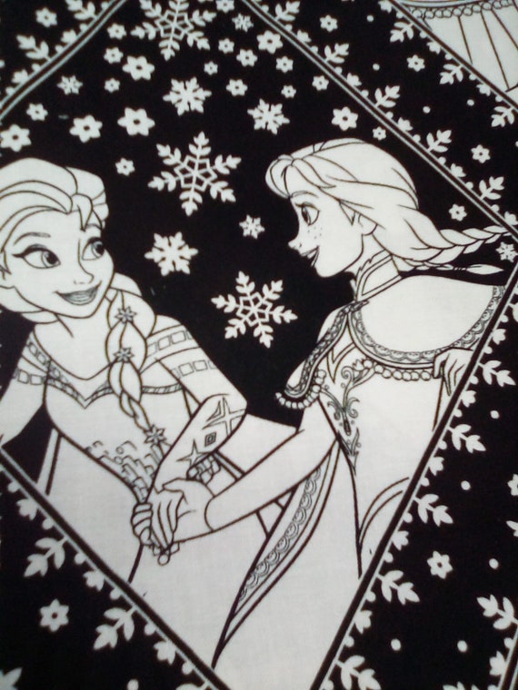 1 yard Frozen Licensed Fabric, Cotton Novelty Frozen Material in Black and White