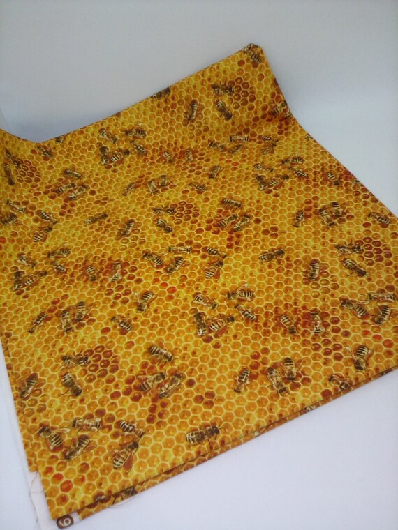 1 Yard Cotton Novelty Fabric, Honey Bees Print, Busy Honeybees Cotton Fabric