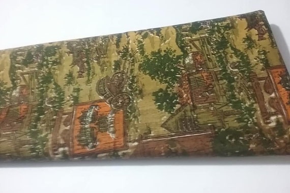 Vintage Material, Scotchguard Fabric, Larelda Collection Fabric, 1.5 Yards, Brown and Green, Pubs and Inns,