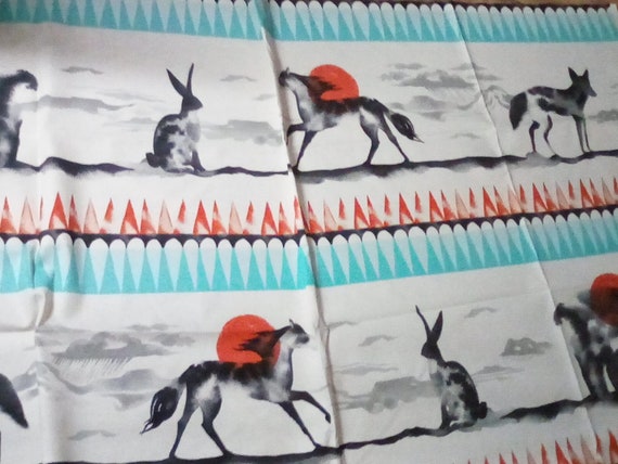 Cotton Fabric Panel, Santa Fe Horizon Red Panel, Desert Animals Panel