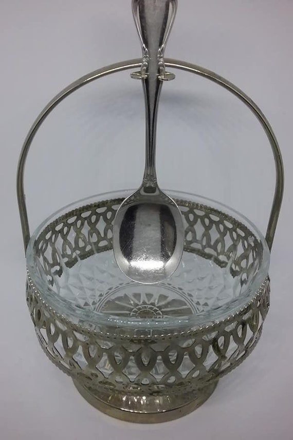 Vintage Arcoroc France Compote Holder, Compote Silver Plated Holder and Bowl, Vintage Silver Compote Dish Holder, Vintage Compote Dish