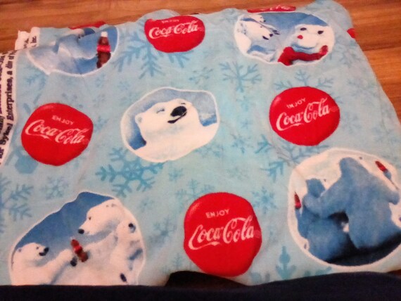 4 Yards Licensed Coca cola Fabric, Novelty Fleece Material, Coca Cola Bears Fleece