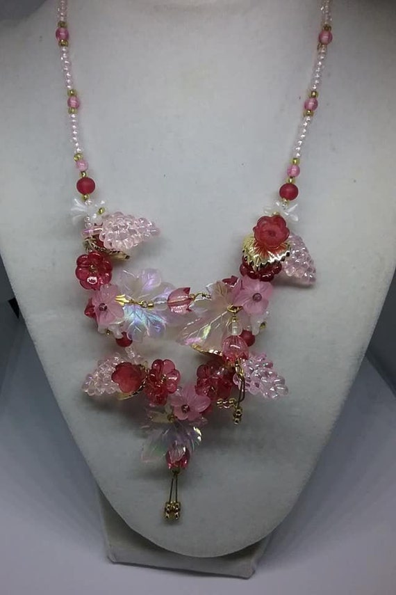 Vintage Fruit Salad Plastic Necklace, Pink and Red