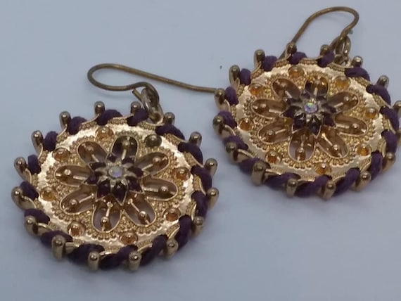 Vintage Dangle Earrings, Gold Tone and Rhinestones