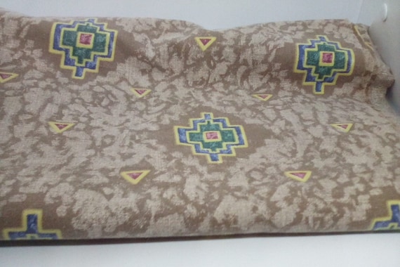 2 Yards Cotton Fabric, Tribal Feel Print Cotton Material, Green and Beige Fabric