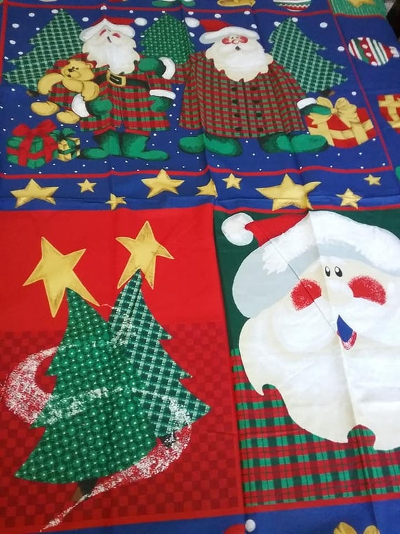 Christmas Material, Vintage 90's Santa in Country Plaid, Quilt or Sewing Panel, Wall Hangings