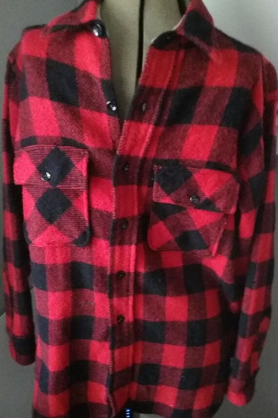 Buffalo Plaid Wool Shirt, Vintage Red and Black Plaid Pilgrim Jacket, Men's Pilgrim Buffalo Plaid Work Shirt, Red and Black Buffalo Jacket