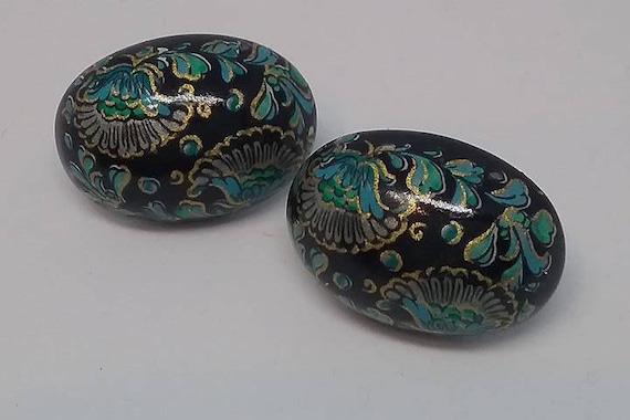 Cloisonne Enamel Earrings, Enamel Cloisonne Earrings, Enamel Cloisonne Black and Turquoise Earrings, Vintage Cloisonne Earrings