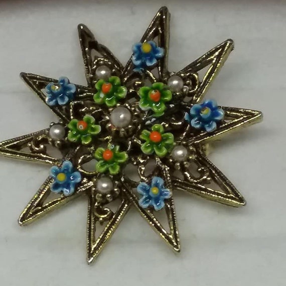 Vintage Micro Enamel Floral Brooch, Star