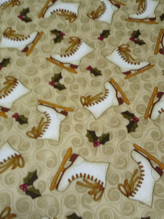 2 Yards Cotton Winter Novelty, Skates Fun Flannel, Figure Skates Print, Christmas Novelty Fabric