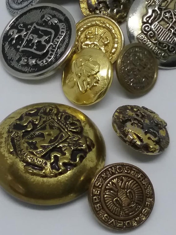 Vintage Crest Buttons, Mixed Metal