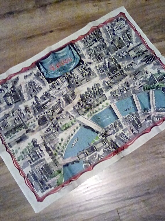 Linen Towel London Landmarks Souvenir, Vintage Kitchen Tea Towel from England London Landmarks