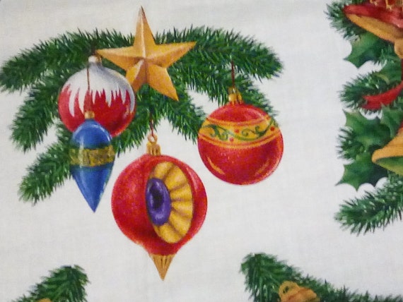Vintage Christmas Applique Ornaments, 1990 Victorian Ornaments Sewing Panel, Cotton Christmas Quilting Project
