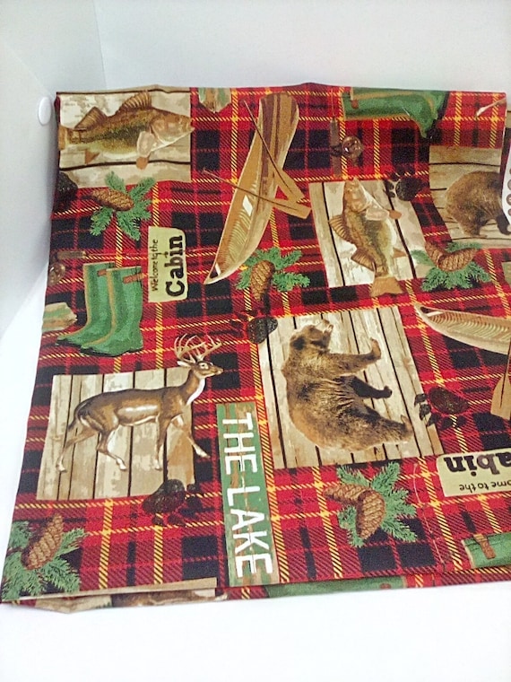 1 Yard Lake House Plaid Novelty Fabric, Canadian Lake Theme, Cabin and Wilderness Cotton Material