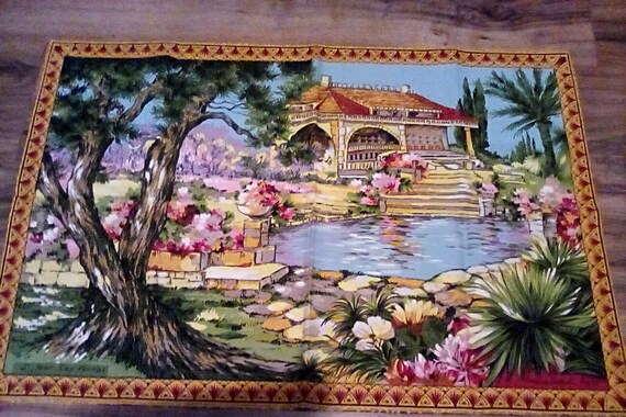 Vintage Cotton Bark Cloth Tea Towel, Sonacott France Cap Ferrat Riviera, Large Towel or Wall Hanging