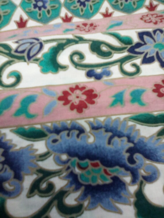 Vintage Floral Fabric, 3yards Cotton Floral, Stripe and Floral Material