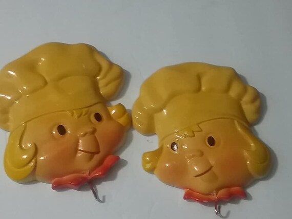 Kitchen Chalkware Wall Decor, Miller Studios Chefs Wall Hangers, Chalkware Kitchen Kitsch
