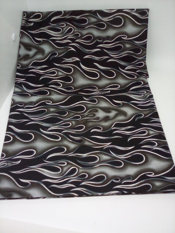 1 Yard Cotton Novelty Fabric, Black & Grey Flames Print, Biker Flames Material