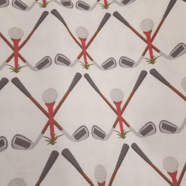 1 Yard Golfing Cotton Print, Golf Balls and Irons, Sport Fabric