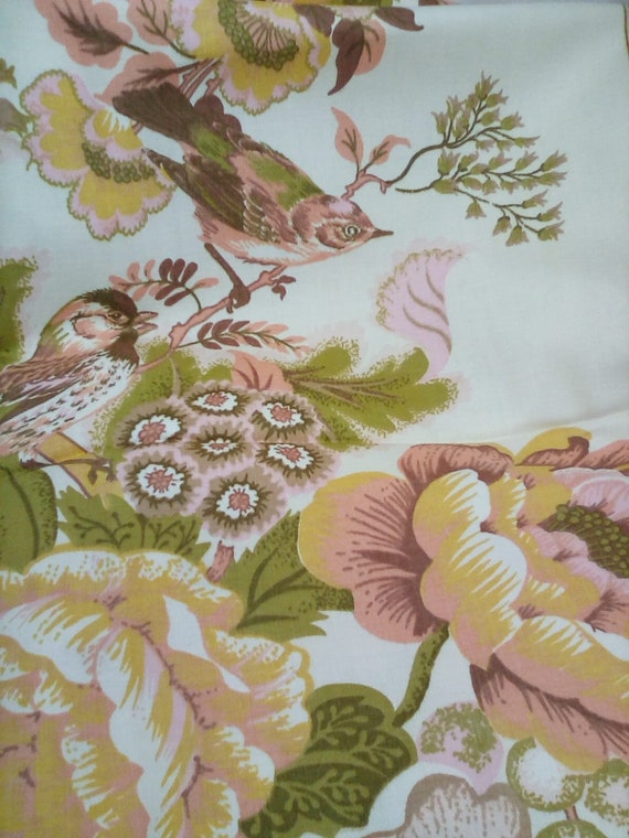 Waverley Scotchguard Fabric, Floral and Birds in Pastel Colors, Victorian Inspired Floral Fabric