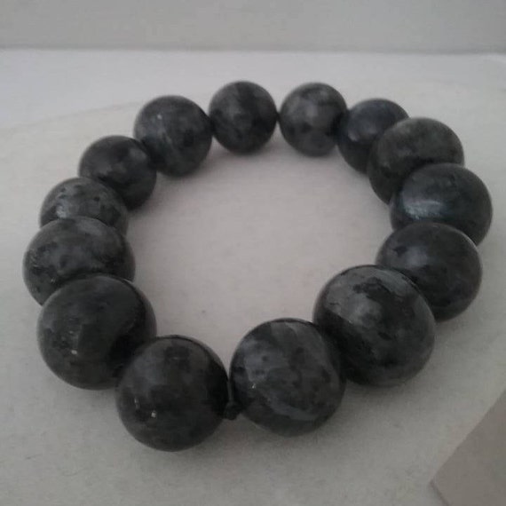 Obsidian Bracelet, Obsidian Precious Stone Stretch Bracelet, Vintage Obsidian Bead Bracelet, Black and Grey Obsidian Beaded Stretch Bracelet