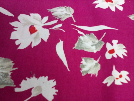 1.5 Yard Fuchsia Floral Fabric, cotton/poly mix, Floral Fabric, Fuchsia and White Floral Material