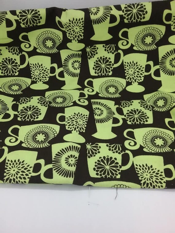 Tea and Coffee Cup Novelty Material, Retro Mod, Retired Print, Last Yard Fabric, , By Michael Miller