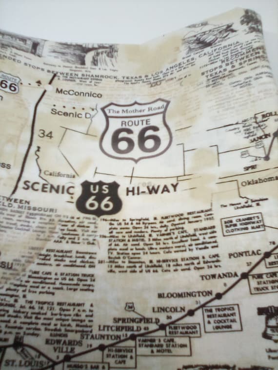 Route 66 Print Cotton Fabric, 100% Cotton for Face Mask, Route 66 Map Print Material