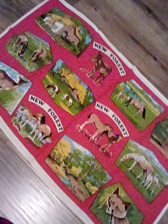 Rare Tea Towel of New Forest, Hampshire New Forest Wildlife, Ponies, Fox, Donkey, Cotton /Linen Blend