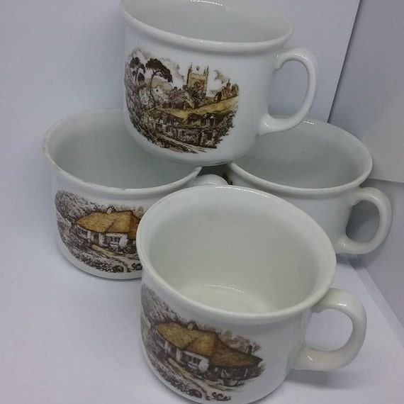 Vintage English Ironstone Kronester Cups, Bavarian Scenes